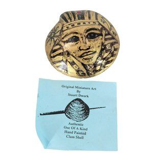 Stuart Dwork Original Miniature Art Hand Painted Clam Shell Signed Egyptian